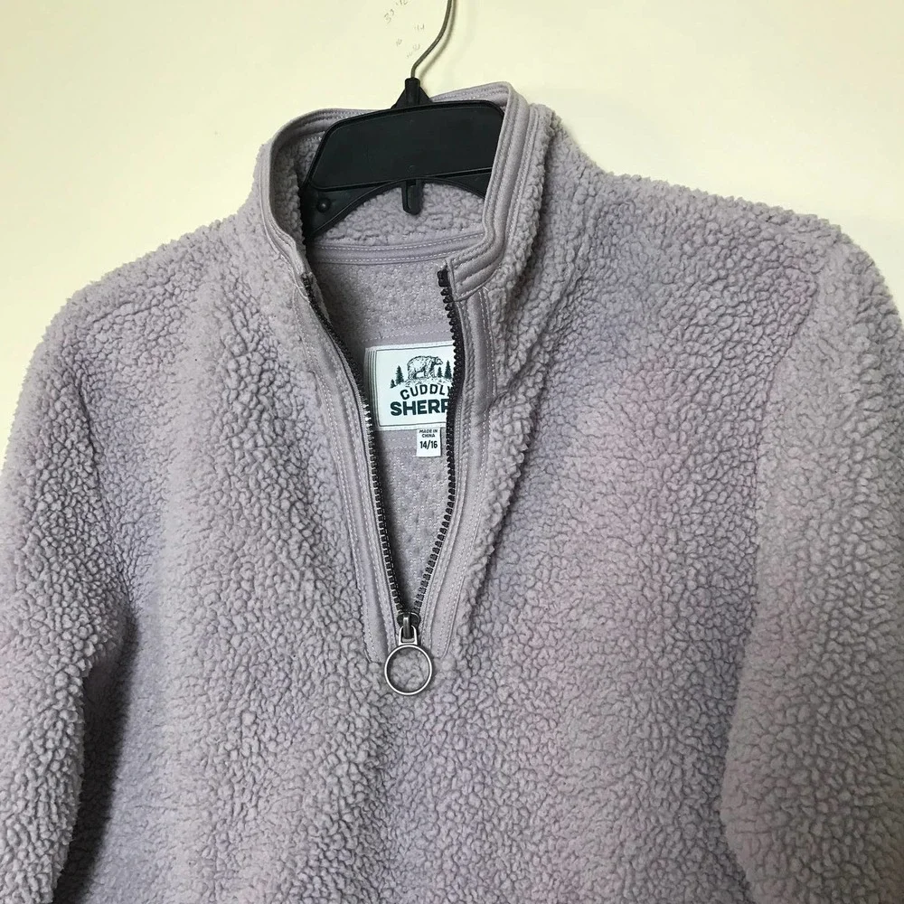 Cuddly Sherpa Sweater Girls 14/16 Purple Lilac Cozy Pullover Long Sleeves‎